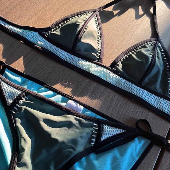 Women’s Olive Triangle Xhilaration Bikini with Full Coverage Bottoms - Picture 2 of 5